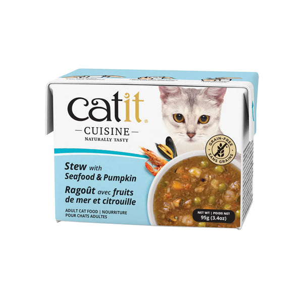 Nourriture humide pour chat catit cuisine, ragoût avec fruits de mer, thon et citrouille, 95 g - Animatout