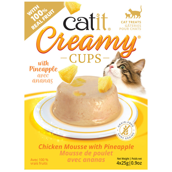 Mousses pour chat Creamy Cups, poulet avec ananas, 4 x 25 g - Animatout