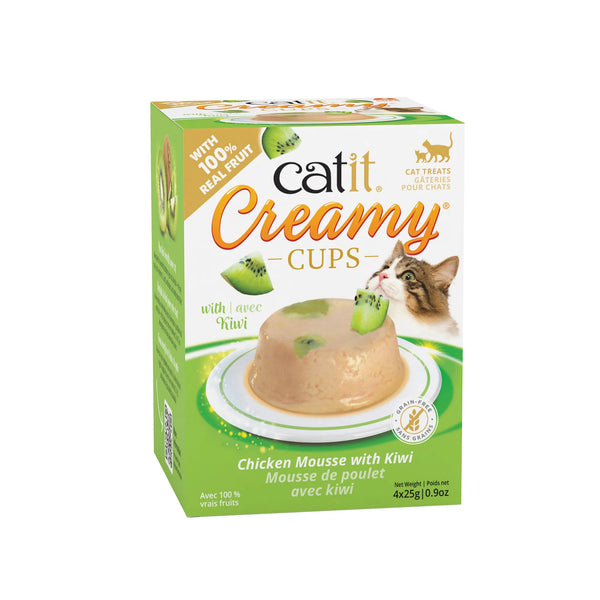 Mousses pour chat Creamy Cups, poulet avec kiwi, 4 x 25 g - Animatout