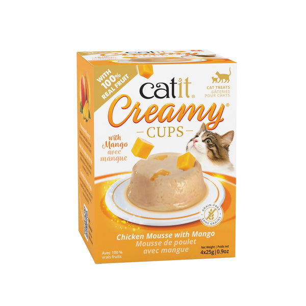 Mousses pour chat Creamy Cups, poulet avec mangue, 4 x 25 g - Animatout