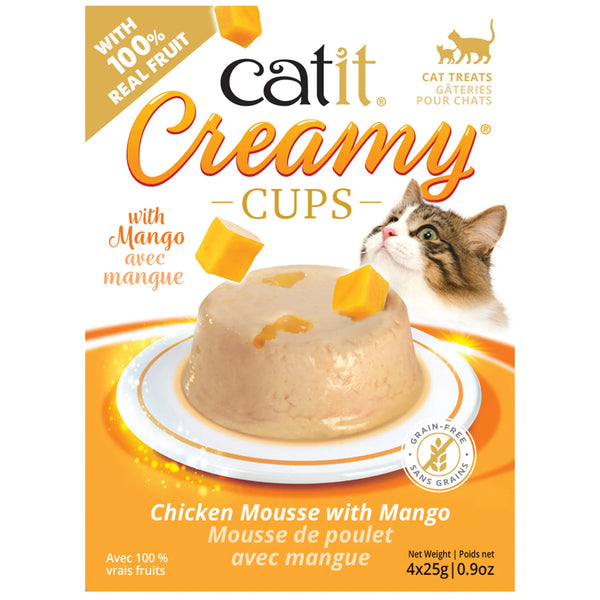 Mousses pour chat Creamy Cups, poulet avec mangue, 4 x 25 g - Animatout