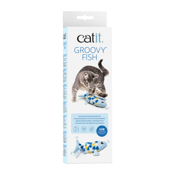 Jouet pour chats interactif Catit Groovy, poisson, bleu