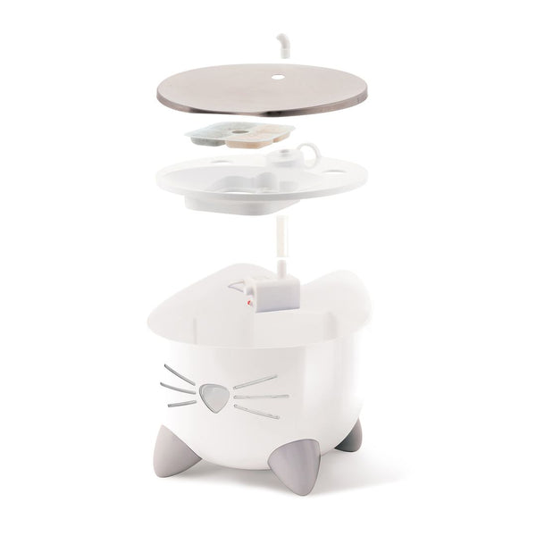 Abreuvoir pour chat PIXI, blanc avec dessus en acier inoxydable, 2,5 l - Animatout