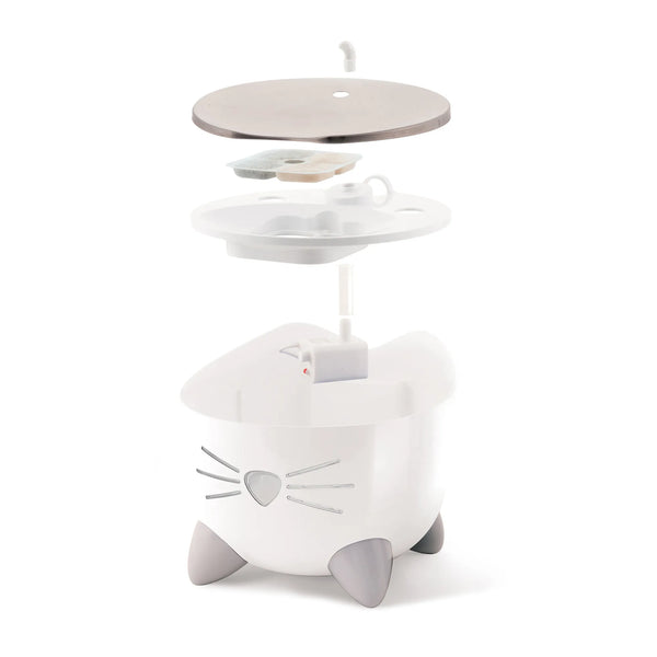 Abreuvoir pour chat PIXI, blanc avec dessus en acier inoxydable, 2,5 l - Animatout