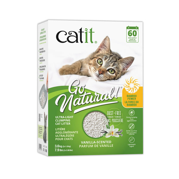 Litière agglomérante Catit Go Natural! ultralégère à base de bambou, vanille