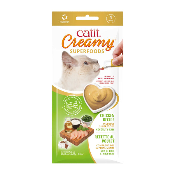 Gâteries pour chat creamy avec superaliments, poulet, noix de coco et chou frisé, 4 tubes de 10 g - Animatout