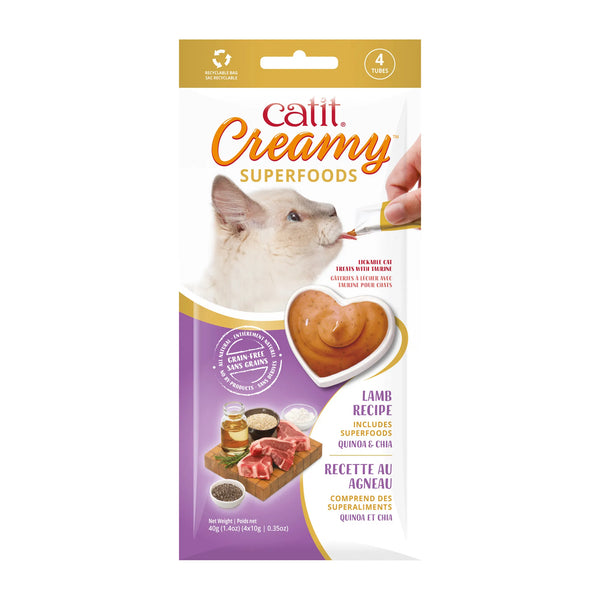 Gâteries pour chat creamy avec superaliments, agneau, quinoa et chia, 4 tubes de 10 g