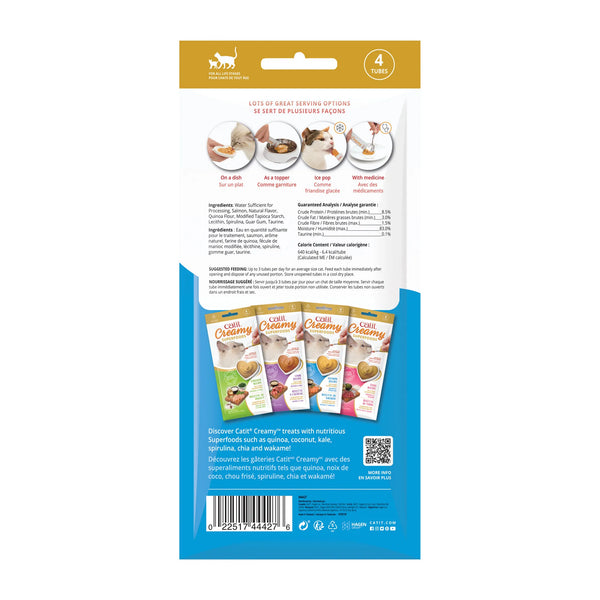 Gâteries pour chat creamy avec superaliments, saumon, quinoa et spiruline, 4 tubes de 10 g - Animatout