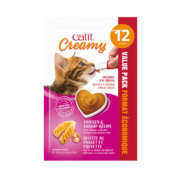 Gâteries crémeuses pour chat creamy à lécher, poulet et crevette - Animatout