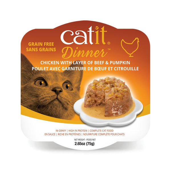 Repas de poulet pour chat avec bœuf et citrouille, 80 g - Animatout