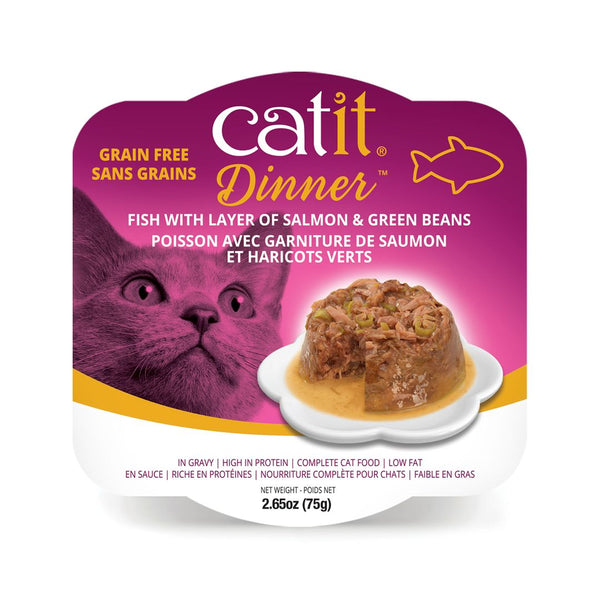 Repas de poisson pour chat avec saumon et haricots verts, 80 g