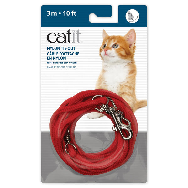 Câble d’attache pour chats Catit en nylon pour l’extérieur, rouge, 3 m (10 pi)