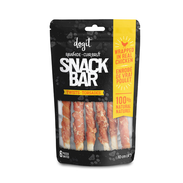 Gâteries pour chien Snack Bar torsades de cuir brut et poulet, petite, paquet de 6 - Animatout