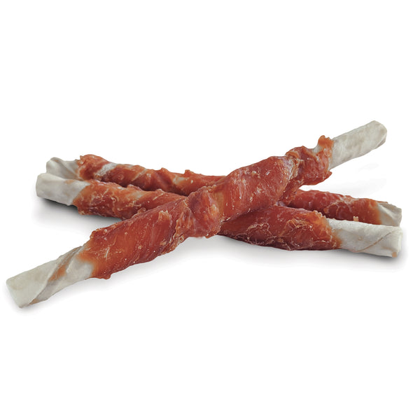 Gâteries pour chien Snack Bar torsades de cuir brut et poulet, petite, paquet de 6 - Animatout