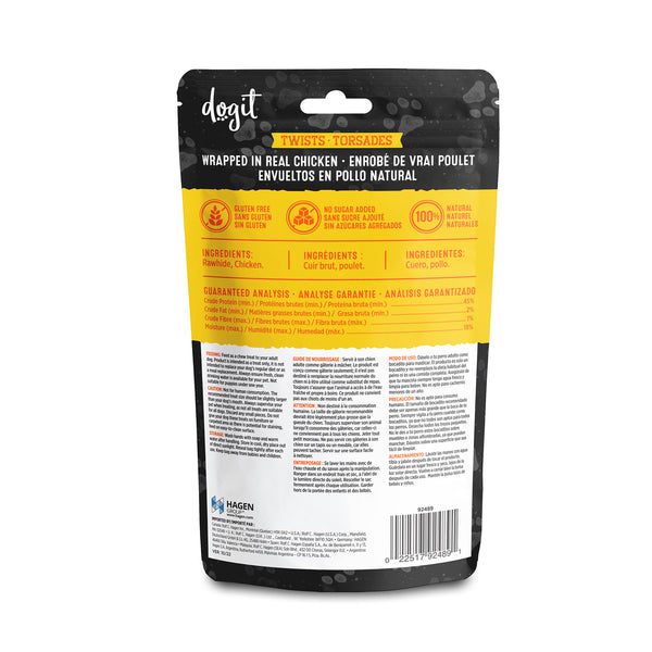 Gâteries pour chien Snack Bar torsades de cuir brut et poulet, grande, paquet de 4 - Animatout