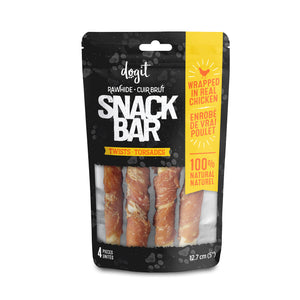 Gâteries pour chien Snack Bar torsades de cuir brut et poulet, grande, paquet de 4 - Animatout