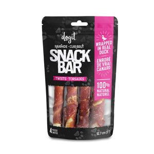 Gâteries pour chien Snack Bar torsades de cuir brut et canard, grande, paquet de 4 - Animatout