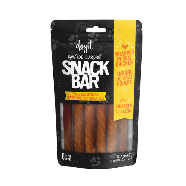Gâteries pour chien Snack Bar bâtonnets, peau de bœuf, collagène et poulet, paquet de 6 - Animatout