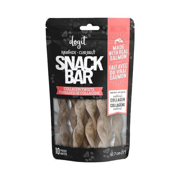 Gâteries pour chien Snack Bar torsades de collagène au saumon, paquet de 10 - Animatout