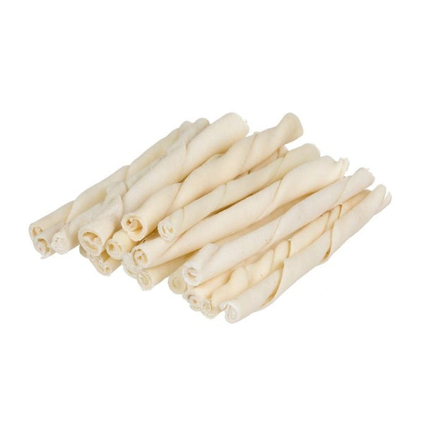 Os de cuir pour chien - twists blancs 5" x 4-6 mm