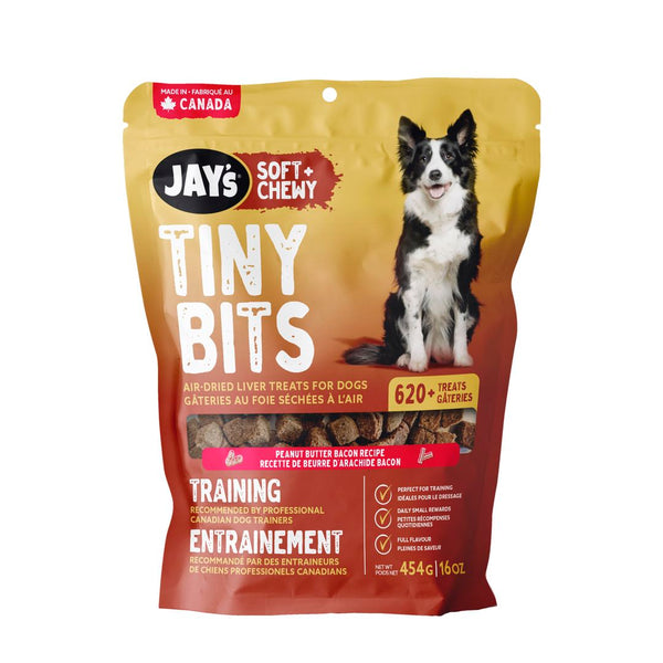 Jay's Tiny Bits, gâteries d'entraînement pour chien, beurre d'arachides et bacon