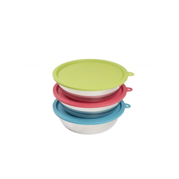 Bols pour animaux avec couvercles paquet de 3 (1 x vert, 1 x bleu, 1 x rouge)