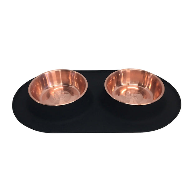 Bol en inox avec base en silicone pour chien, double, cuivre
