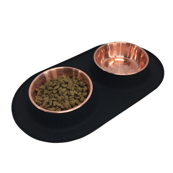 Bol en inox avec base en silicone pour chien, double, cuivre