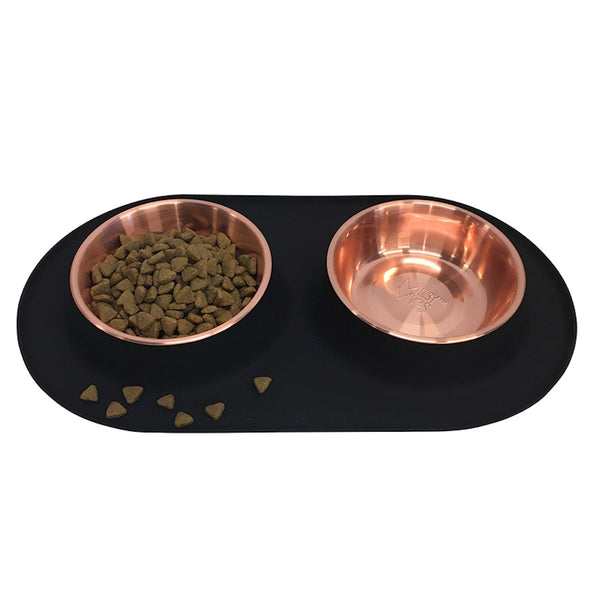 Bol en inox avec base en silicone pour chien, double, cuivre