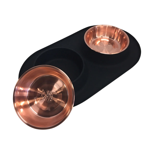 Bol en inox avec base en silicone pour chien, double, cuivre