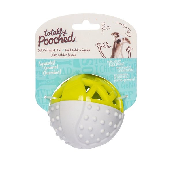 Jouet "Totally Pooched, catch n' squeak" jouet en caoutchouc pour chien - balle grise et  verte