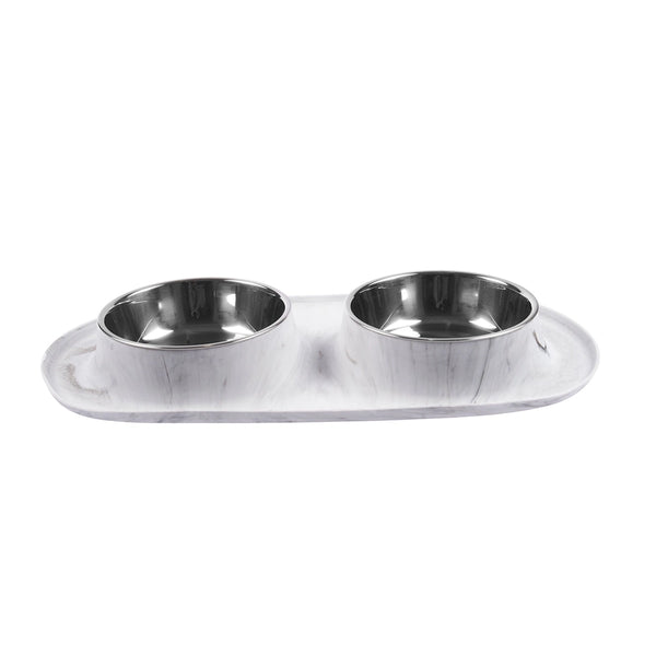 Bol en inox avec base en silicone, double - gris marbré grand