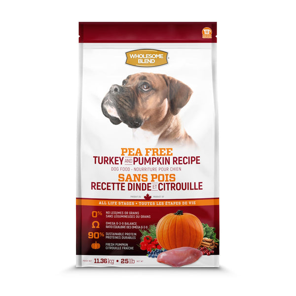 Nourriture pour chien, sans pois, dinde/citrouille