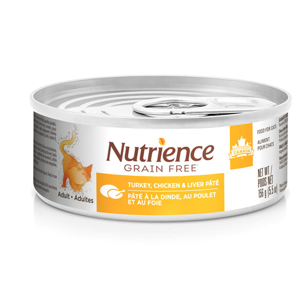 Pâté Nutrience Sans grains pour chats, Dinde, poulet et foie, 156 g