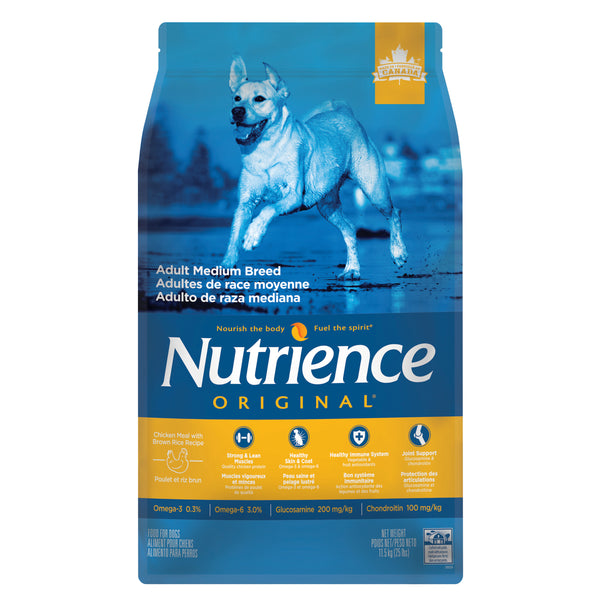 Nourriture Nutrience Original, Adultes de race moyenne, Poulet et riz brun, 11,5 kg