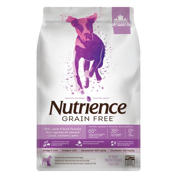 Nourriture Nutrience Sans grains pour chiens, Porc, agneau et canard
