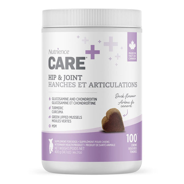 Suppléments Nutrience Care pour chiens, Hanches et articulations, 100 bouchées tendres, 400 g