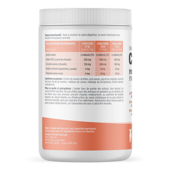Suppléments Nutrience Care pour chiens, Probiotique+, 100 bouchées tendres, 400 g