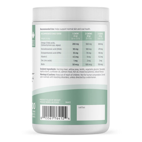 Suppléments Nutrience Care pour chiens, Peau et pelage, 100 bouchées tendres, 400 g