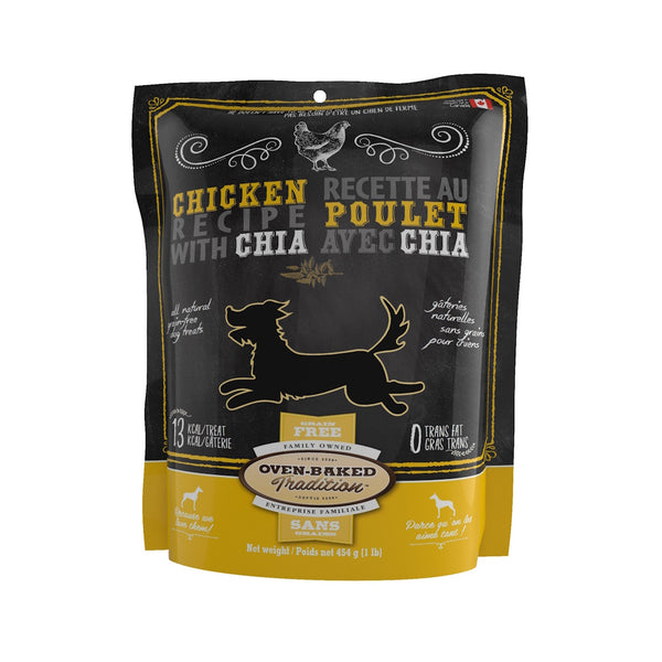 Gâteries pour chien, sans grains, biscuits poulet et chia 454 g