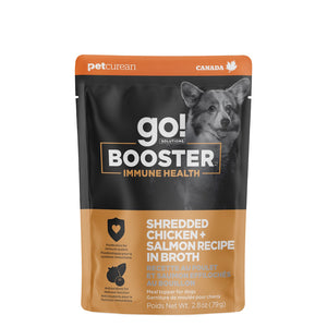Nourriture humide pour chien "booster" système immunitaire poulet & saumon effiloché au bouillon 2.8oz - Animatout