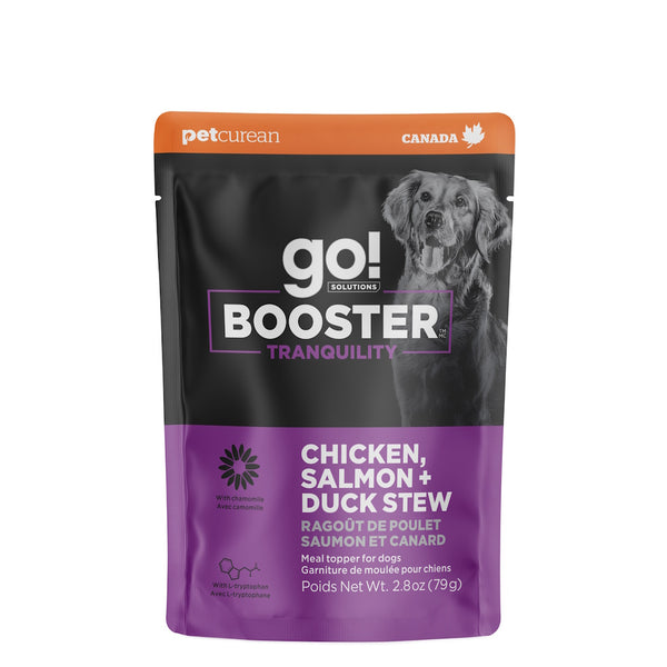 Nourriture humide pour chien "Booster" tranquilité ragoût de poulet saumon et canard 2.8oz - Animatout