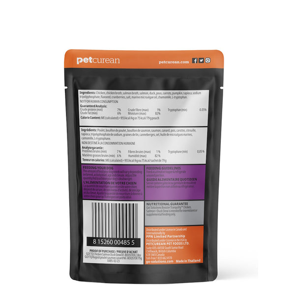 Nourriture humide pour chien "Booster" tranquilité ragoût de poulet saumon et canard 2.8oz