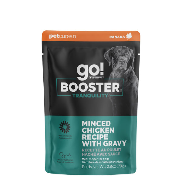 Nourriture humide pour chien "Booster" tranquilité poulet haché avec sauce 2.8oz