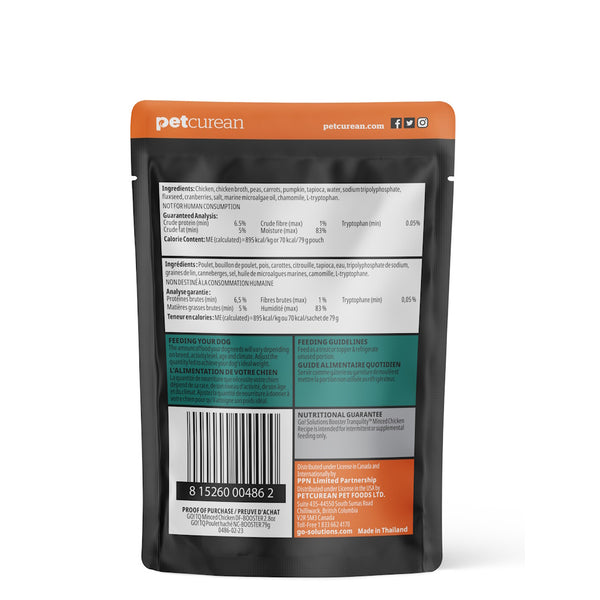 Nourriture humide pour chien "Booster" tranquilité poulet haché avec sauce 2.8oz