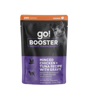 Nourriture humide pour chat "Booster" contrôle du poids poulet et thon hachés avec sauce 2.5oz - Animatout