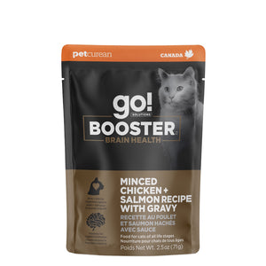 Nourriture humide pour chat "Booster" santé cérébrale poulet et saumon hachés avec sauce 2.5oz - Animatout