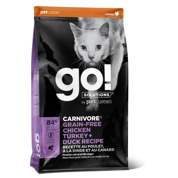 Nourriture sèche pour chat formule "Carnivore" sans grains pour chat poulet, dinde & canard