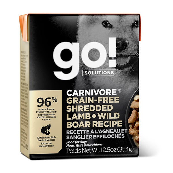 Nourriture humide pour chien tetra pak formule "Carnivore" sans grains agneau haché & sanglier 12,5oz - Animatout