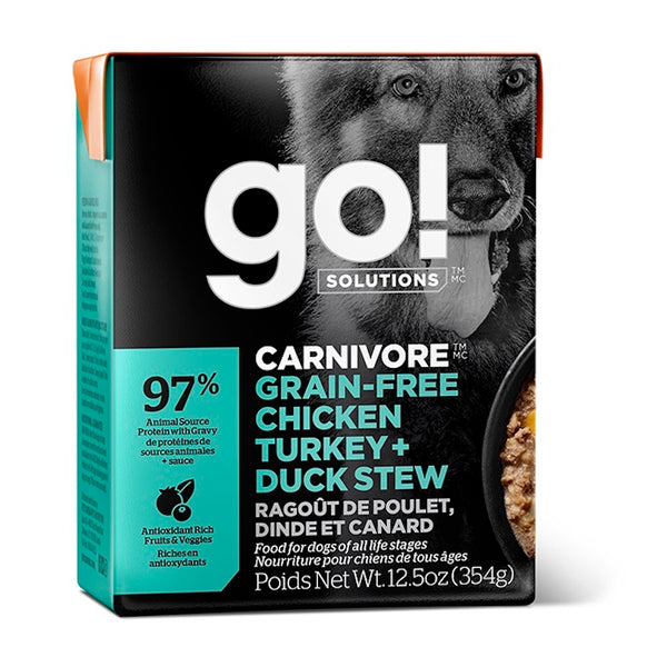 Nourriture humide pour chien tetra pak formule "Carnivore" sans grains poulet, dinde & canard 12,5oz - Animatout